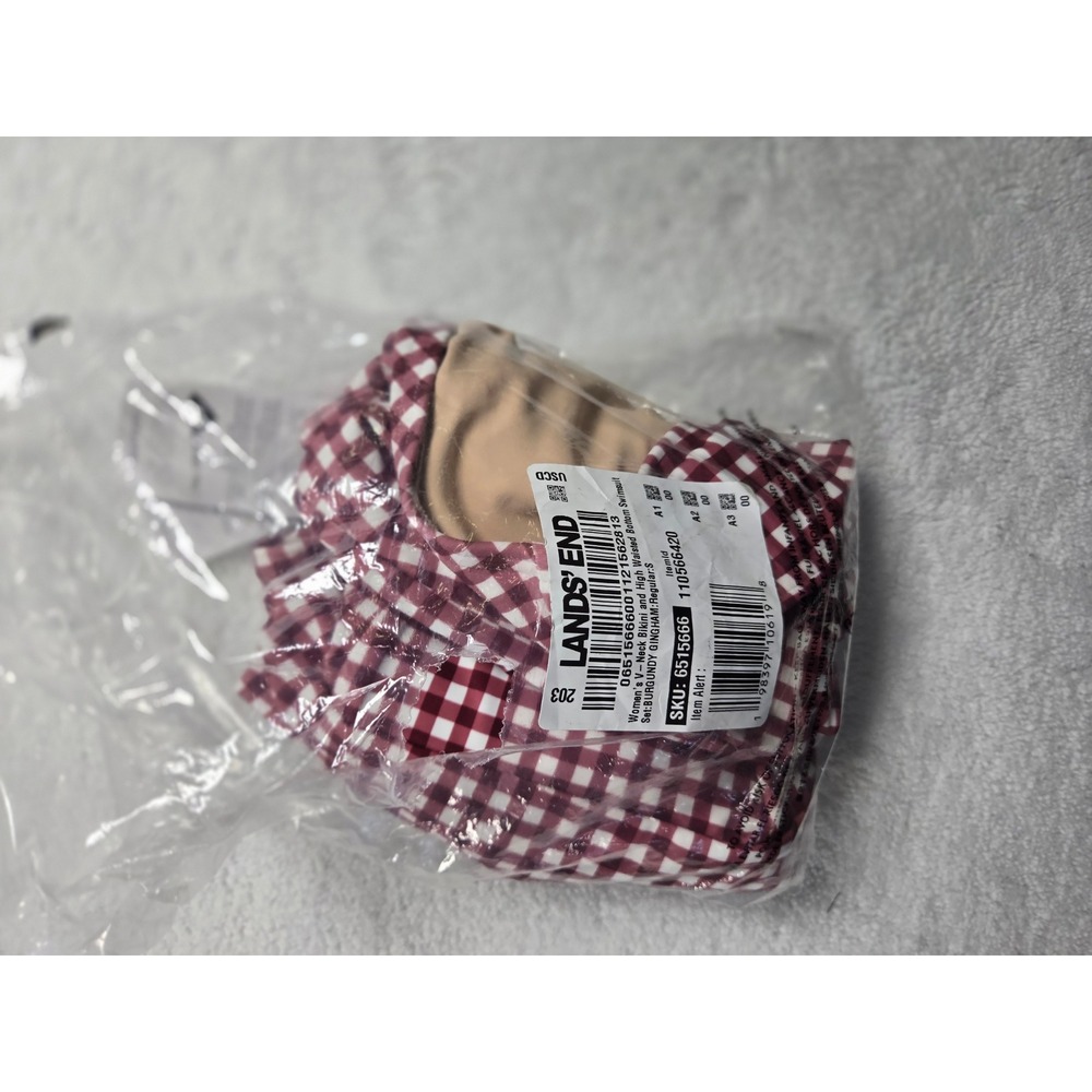Lands End Burgundy Gingham High Waisted Bikini Set Small 6-8 New With Tags - Picture 8 of 9